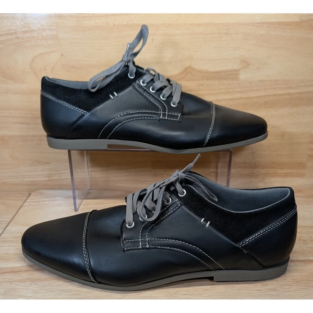 Steve Madden Mens‎ Black Cap Toe Oxford Dress Shoes Contrast Stitching Size 10